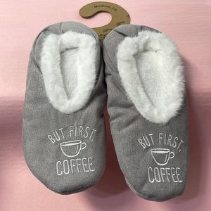 Faceplant Dreams Grey Furry Slipper Footsies But First Coffee Medium